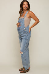 Light Wash Distressed Maternity Overalls