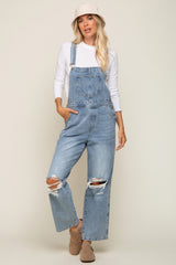 Light Wash Distressed Maternity Overalls