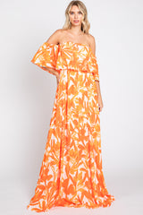 Orange Floral Off Shoulder Flounce Maternity Maxi Dress