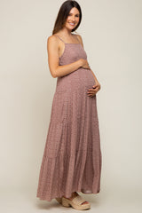 Mauve Ditsy Floral Tiered Maternity Maxi Dress