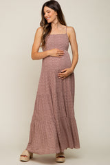 Mauve Ditsy Floral Tiered Maternity Maxi Dress