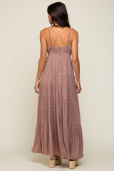 Mauve Ditsy Floral Tiered Maxi Dress