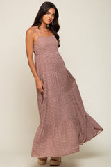 Mauve Ditsy Floral Tiered Maxi Dress