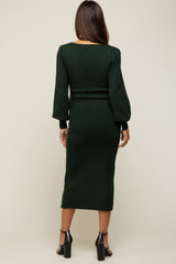 Forest Green Side Slit Sweater Knit Maternity Midi Dress