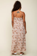 Mocha Leaf Print Front Tie Maxi Dress