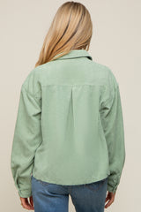 Green Corduroy Raw Hem Maternity Shacket