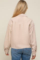 Beige Corduroy Raw Hem Maternity Shacket