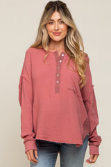 Mauve Front Button Drop Shoulder Long Sleeve Maternity Top