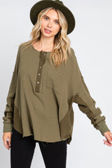 Olive Front Button Drop Shoulder Long Sleeve Maternity Top