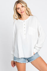 White Front Button Drop Shoulder Long Sleeve Maternity Top