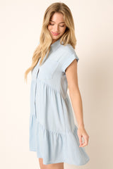 Denim Ruffle Tier Shirt Dress