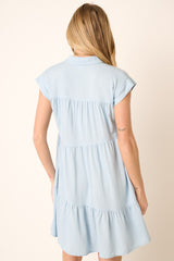 Denim Ruffle Tier Shirt Dress