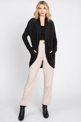 Black Ribbed Open Front Cardigan