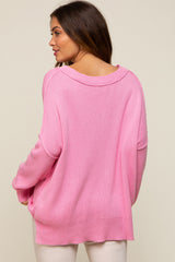 Pink Exposed Seam Side Slit Maternity Sweater