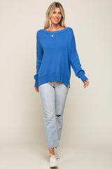 Royal Blue Exposed Seam Side Slit Sweater