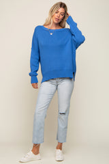 Royal Blue Exposed Seam Side Slit Sweater