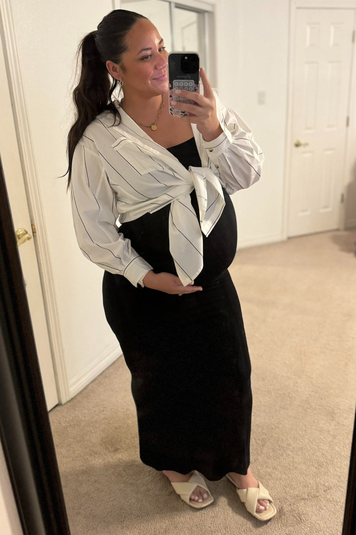 White Striped Puffed Sleeve Maternity Blouse