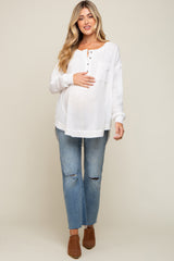 Ivory Lightweight Button Front Maternity Tunic Top