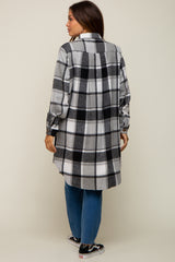 Black Plaid Fleece Maternity Long Shirt Jacket