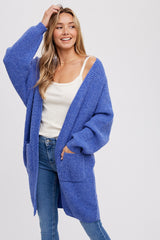 Blue Chunky Waffle Knit Maternity Cardigan