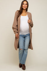 Mocha Chunky Waffle Knit Maternity Cardigan