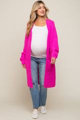 Fuchsia Chunky Waffle Knit Maternity Cardigan