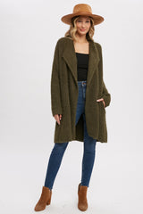 Olive Fuzzy Knit Draped Cardigan