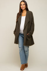 Olive Fuzzy Knit Draped Maternity Cardigan