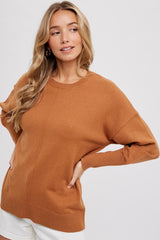 Camel Rib Knit Exposed Seam Sweater