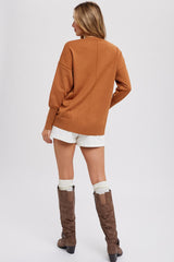 Camel Rib Knit Exposed Seam Sweater