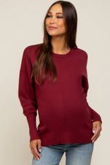 Burgundy Rib Knit Exposed Seam Maternity Sweater