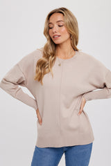 Beige Rib Knit Exposed Seam Sweater