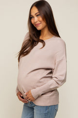 Beige Rib Knit Exposed Seam Maternity Sweater