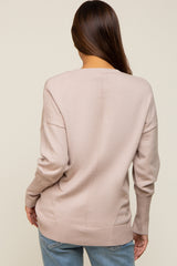 Beige Rib Knit Exposed Seam Maternity Sweater