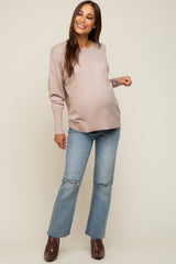 Beige Rib Knit Exposed Seam Maternity Sweater