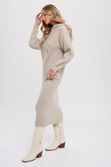 Beige Hooded Sweater Midi Dress