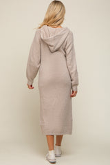 Beige Hooded Maternity Sweater Midi Dress