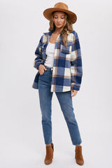 Navy Plaid Fleece Shirt Jacket