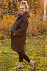 Black Quilted Long Maternity Puffer Jacket