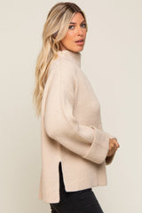 Beige Mock Neck Chunky Knit Sweater