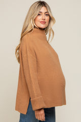 Camel Mock Neck Chunky Knit Maternity Sweater