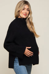 Black Mock Neck Chunky Knit Maternity Sweater