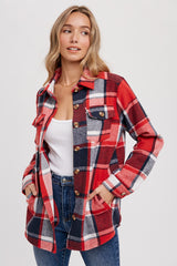 Red Plaid Maternity Shirt Jacket