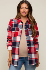 Red Plaid Maternity Shirt Jacket