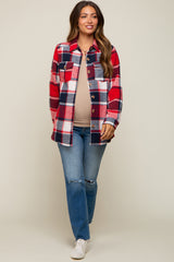 Red Plaid Maternity Shirt Jacket