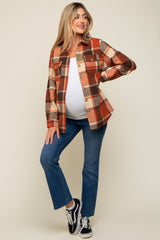 Rust Plaid Maternity Shirt Jacket