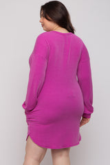 Magenta Rib Knit Long Sleeve Maternity Plus Dress