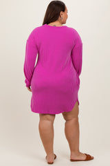 Magenta Rib Knit Long Sleeve Plus Dress