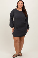 Charcoal Rib Knit Long Sleeve Maternity Plus Dress