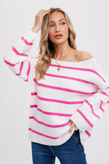 Pink Striped Boat Neck Maternity Sweater